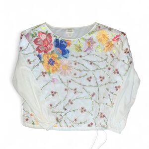 Anthropologie Women's Floral Embroidered Blouse SZ XSP